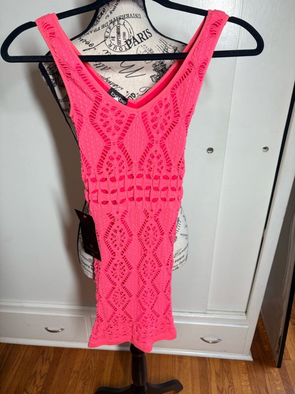 Bebe Hot Pink Crochet Bodycon Sleeveless Dress